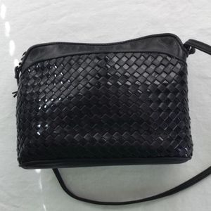 Ganson Black leather vintage quilted crossbody new